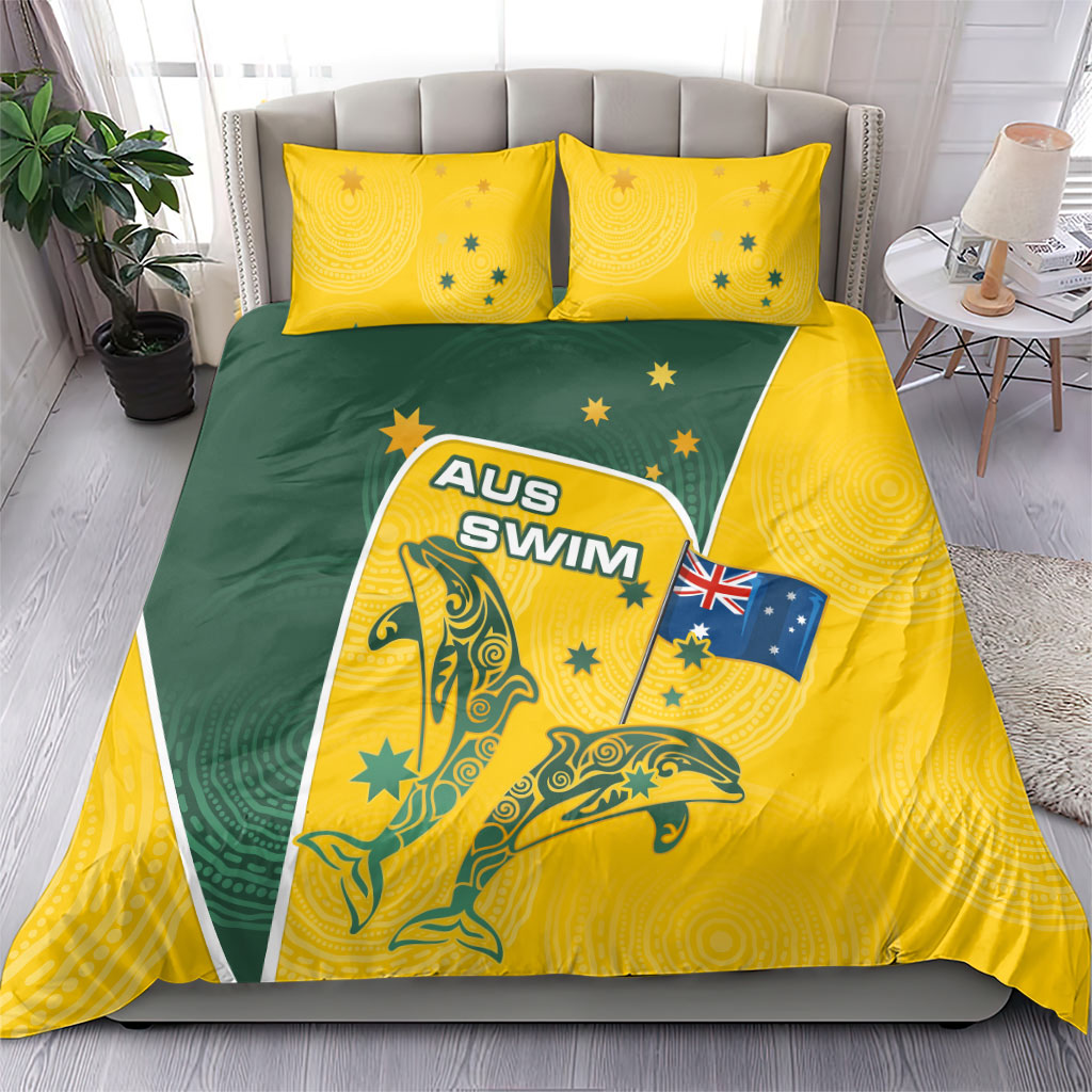 Australia National Swimming Bedding Set Tribal Dolphin Indigenous Pattern Art