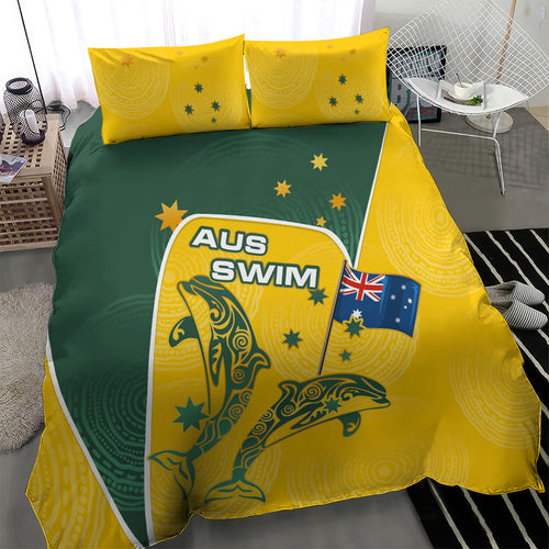 Australia National Swimming Bedding Set Tribal Dolphin Indigenous Pattern Art