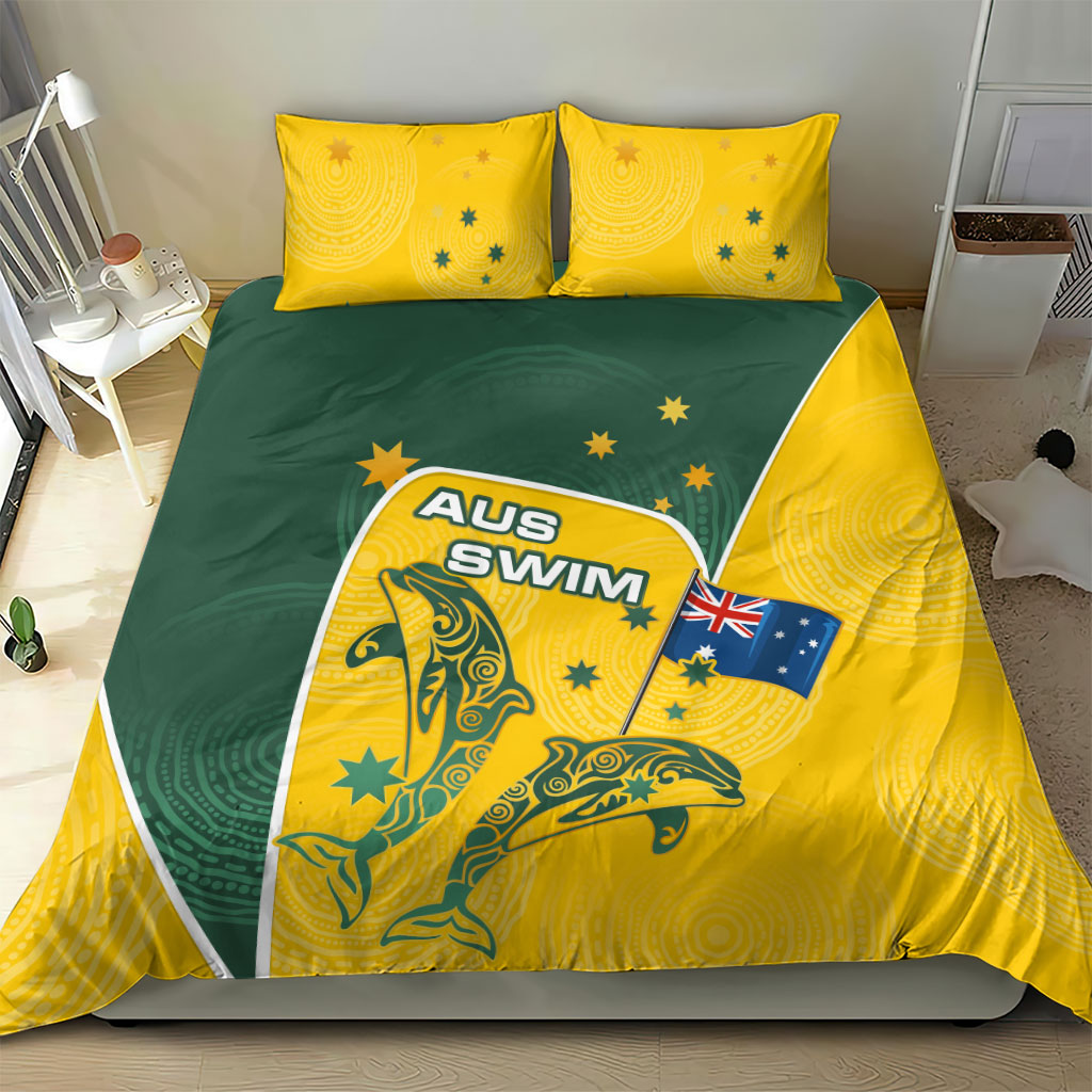Australia National Swimming Bedding Set Tribal Dolphin Indigenous Pattern Art
