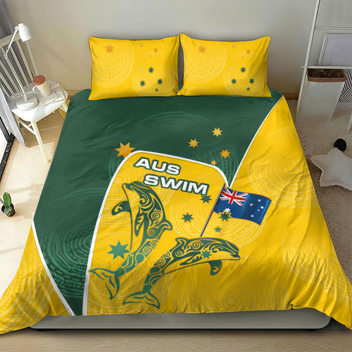 Australia National Swimming Bedding Set Tribal Dolphin Indigenous Pattern Art