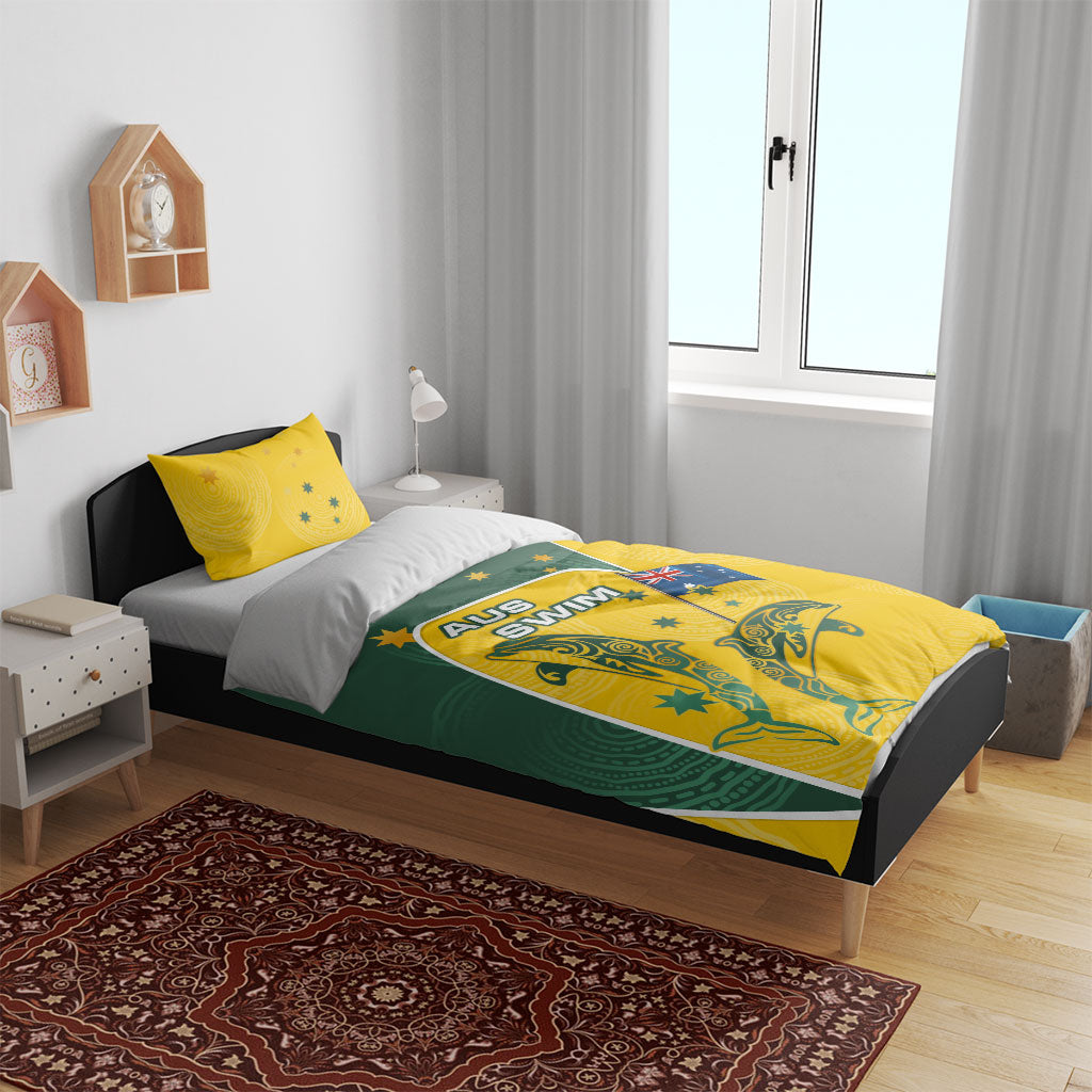 Australia National Swimming Bedding Set Tribal Dolphin Indigenous Pattern Art