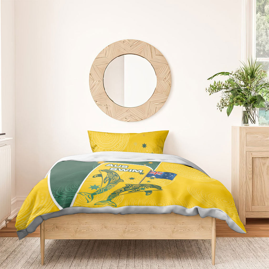 Australia National Swimming Bedding Set Tribal Dolphin Indigenous Pattern Art