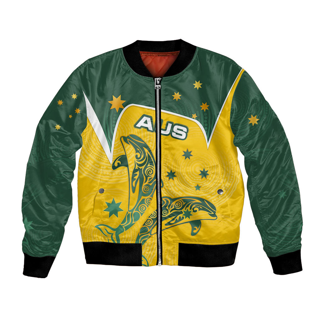 Australia National Swimming Bomber Jacket Tribal Dolphin Indigenous Pattern Art