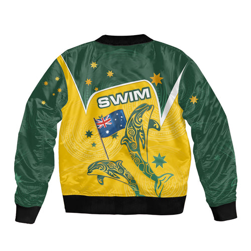 Australia National Swimming Bomber Jacket Tribal Dolphin Indigenous Pattern Art