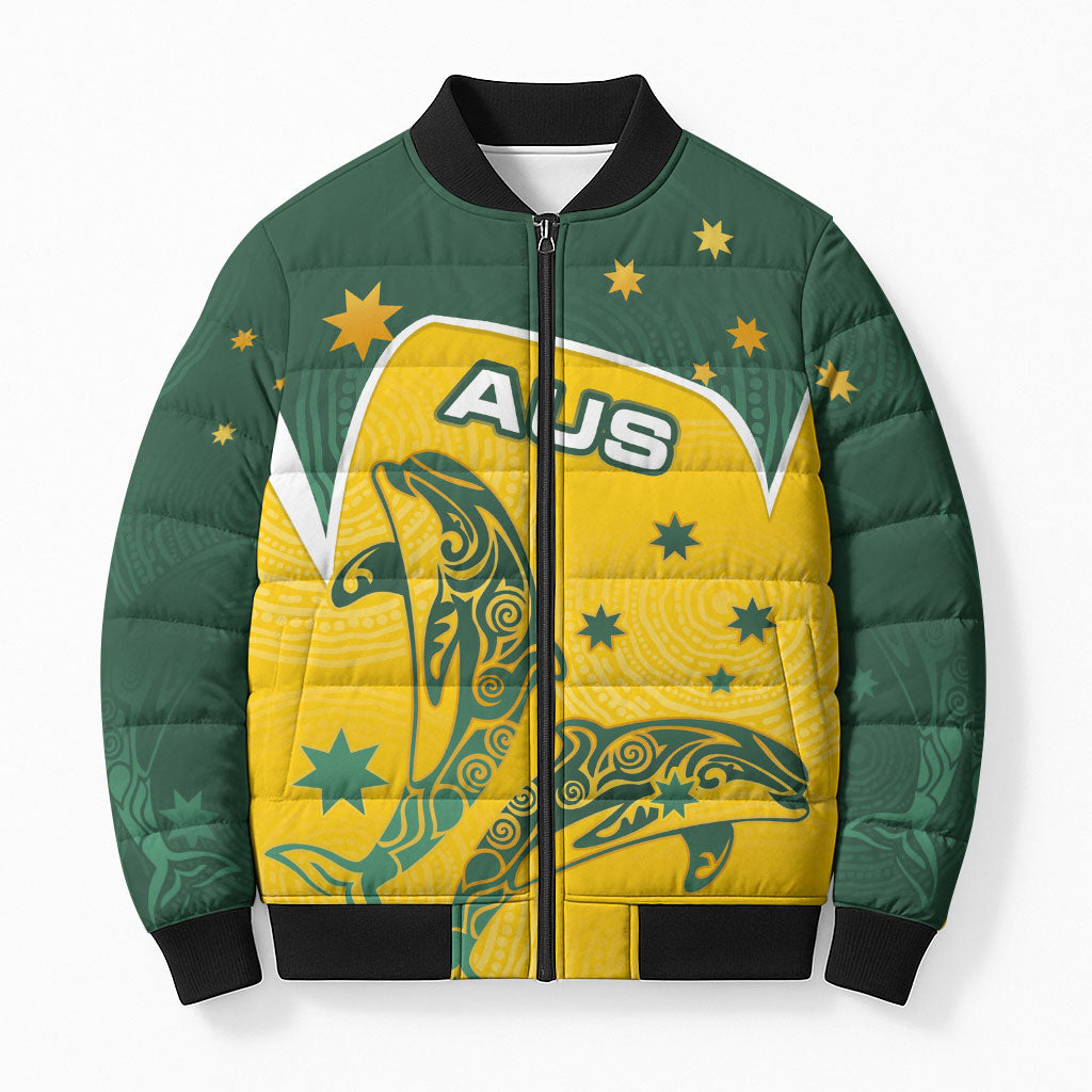 Australia National Swimming Bomber Puffer Jacket Tribal Dolphin Indigenous Pattern Art