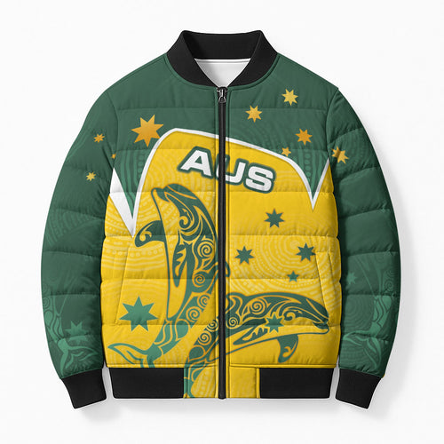 Australia National Swimming Bomber Puffer Jacket Tribal Dolphin Indigenous Pattern Art