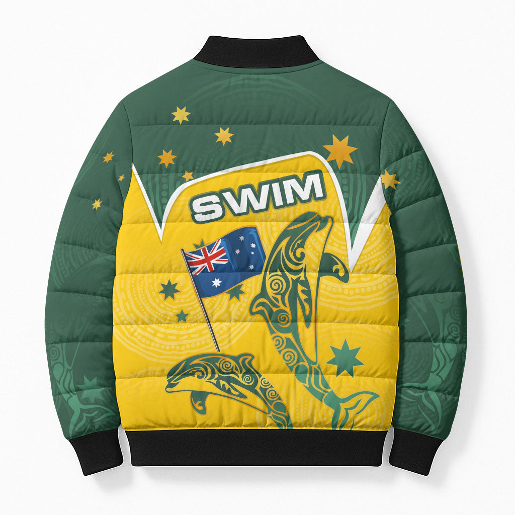 Australia National Swimming Bomber Puffer Jacket Tribal Dolphin Indigenous Pattern Art