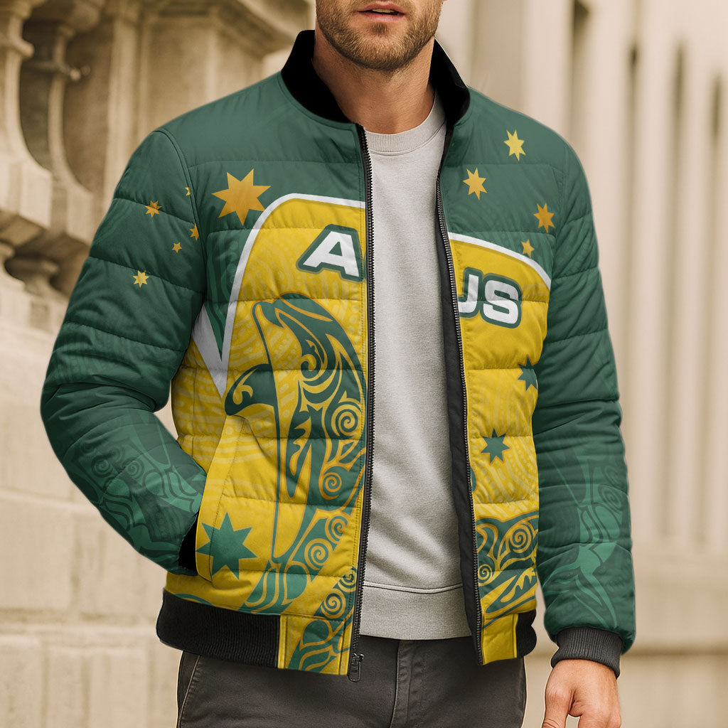 Australia National Swimming Bomber Puffer Jacket Tribal Dolphin Indigenous Pattern Art