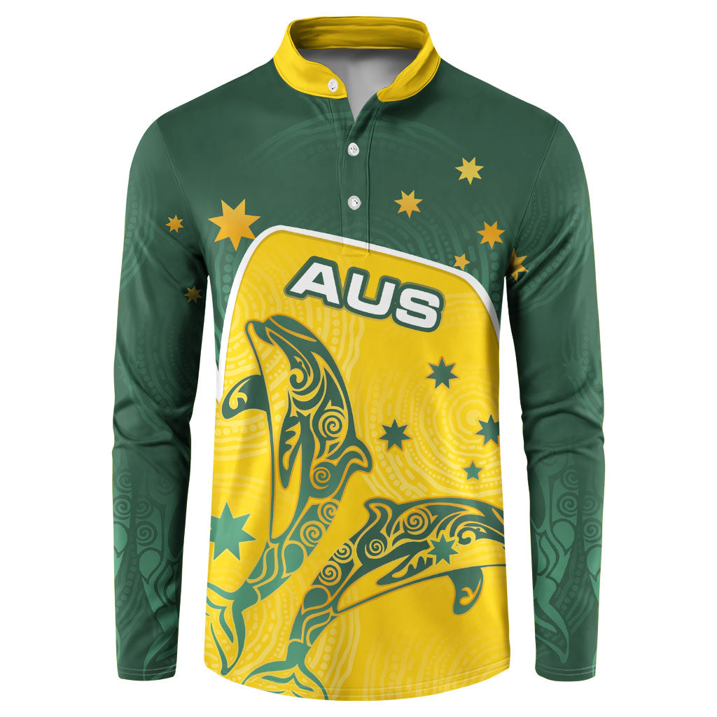 Australia National Swimming Button Sweatshirt Tribal Dolphin Indigenous Pattern Art
