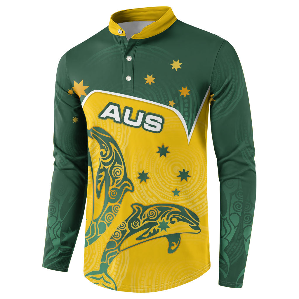 Australia National Swimming Button Sweatshirt Tribal Dolphin Indigenous Pattern Art