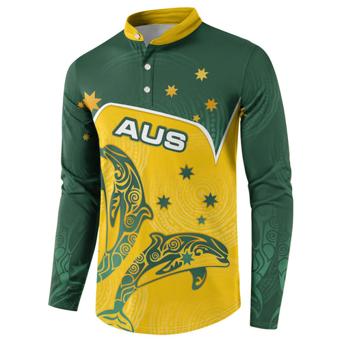 Australia National Swimming Button Sweatshirt Tribal Dolphin Indigenous Pattern Art