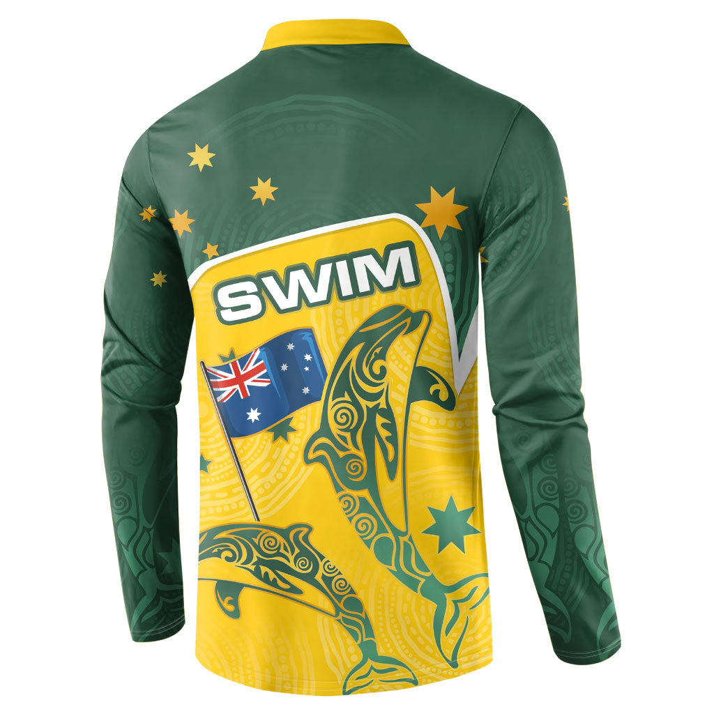 Australia National Swimming Button Sweatshirt Tribal Dolphin Indigenous Pattern Art