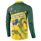 Australia National Swimming Button Sweatshirt Tribal Dolphin Indigenous Pattern Art