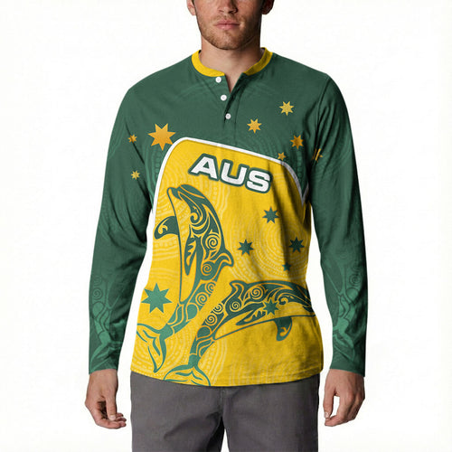 Australia National Swimming Button Sweatshirt Tribal Dolphin Indigenous Pattern Art