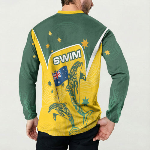 Australia National Swimming Button Sweatshirt Tribal Dolphin Indigenous Pattern Art