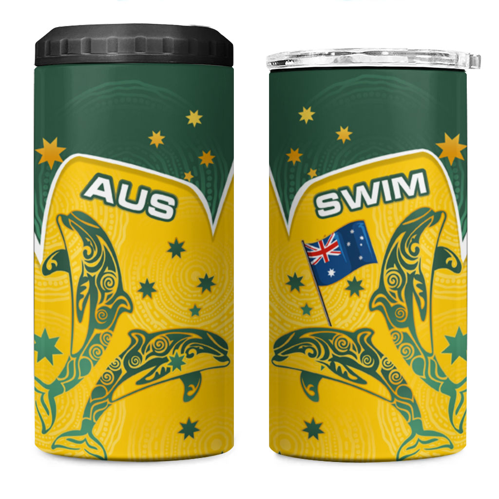 Australia National Swimming 4 in 1 Can Cooler Tumbler Tribal Dolphin Indigenous Pattern Art