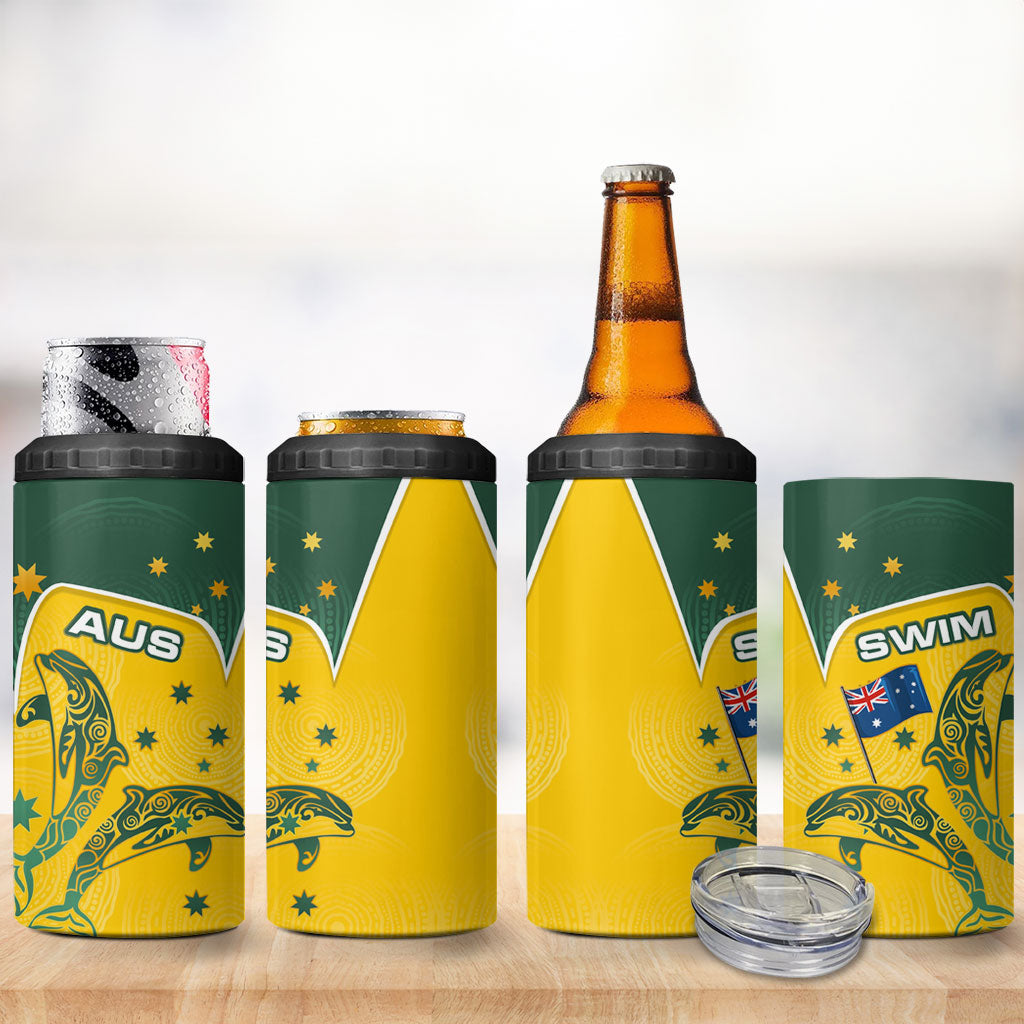 Australia National Swimming 4 in 1 Can Cooler Tumbler Tribal Dolphin Indigenous Pattern Art