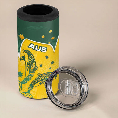 Australia National Swimming 4 in 1 Can Cooler Tumbler Tribal Dolphin Indigenous Pattern Art