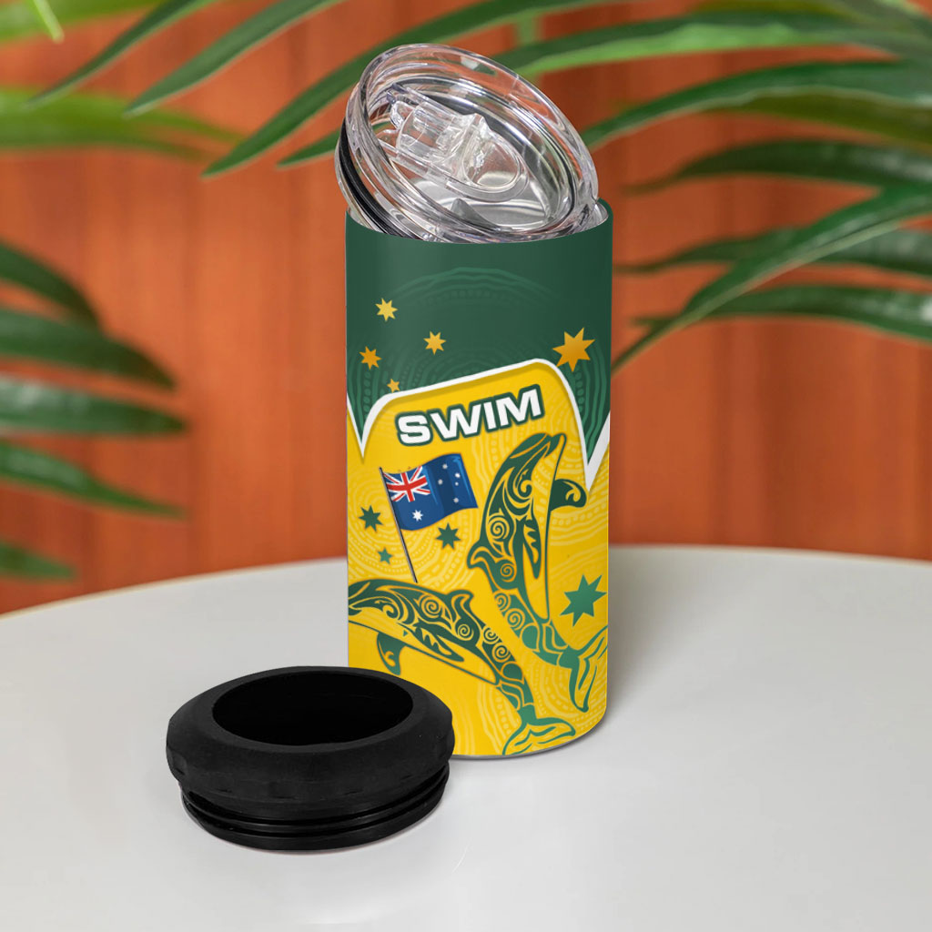 Australia National Swimming 4 in 1 Can Cooler Tumbler Tribal Dolphin Indigenous Pattern Art