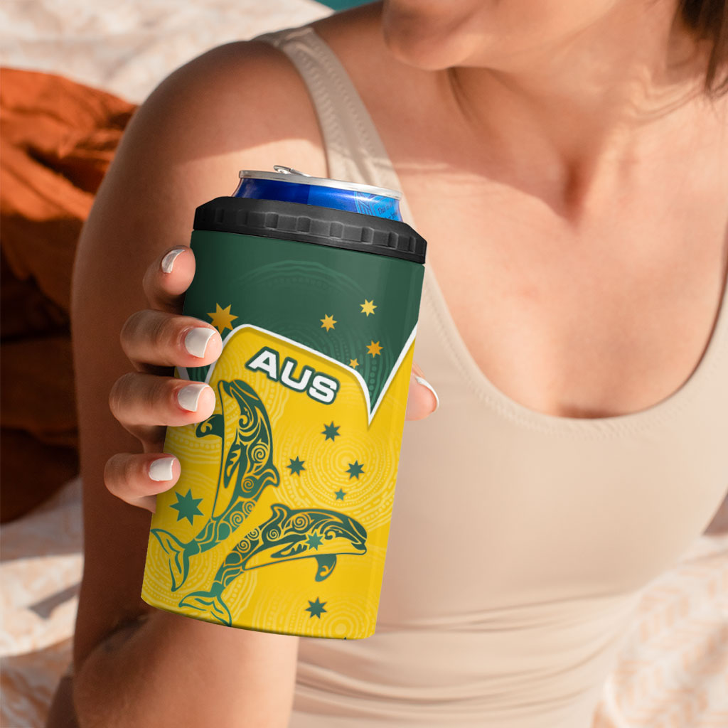 Australia National Swimming 4 in 1 Can Cooler Tumbler Tribal Dolphin Indigenous Pattern Art