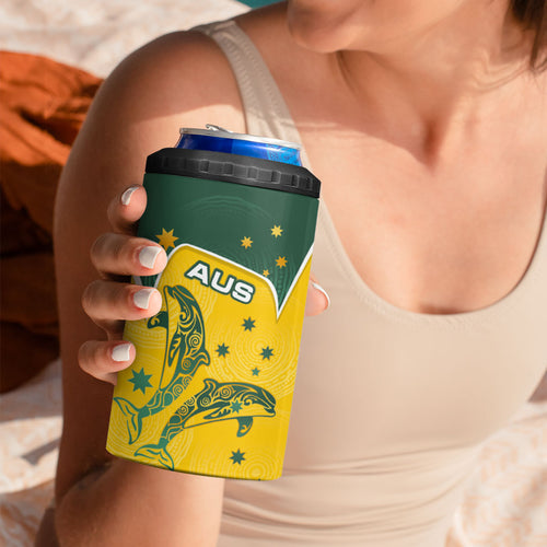 Australia National Swimming 4 in 1 Can Cooler Tumbler Tribal Dolphin Indigenous Pattern Art