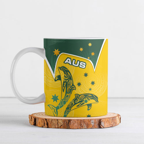 Australia National Swimming Ceramic Mug Tribal Dolphin Indigenous Pattern Art