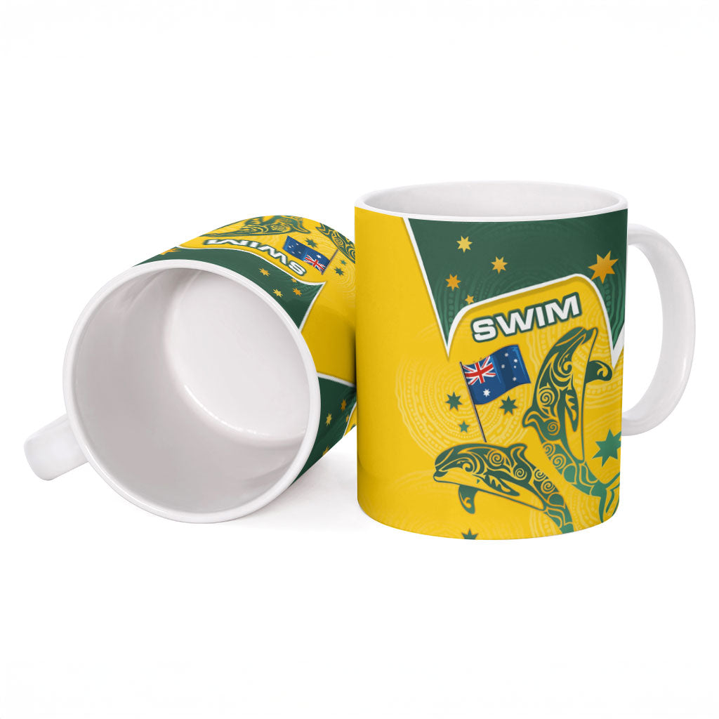 Australia National Swimming Ceramic Mug Tribal Dolphin Indigenous Pattern Art