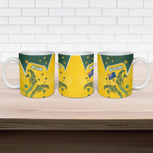 Australia National Swimming Ceramic Mug Tribal Dolphin Indigenous Pattern Art