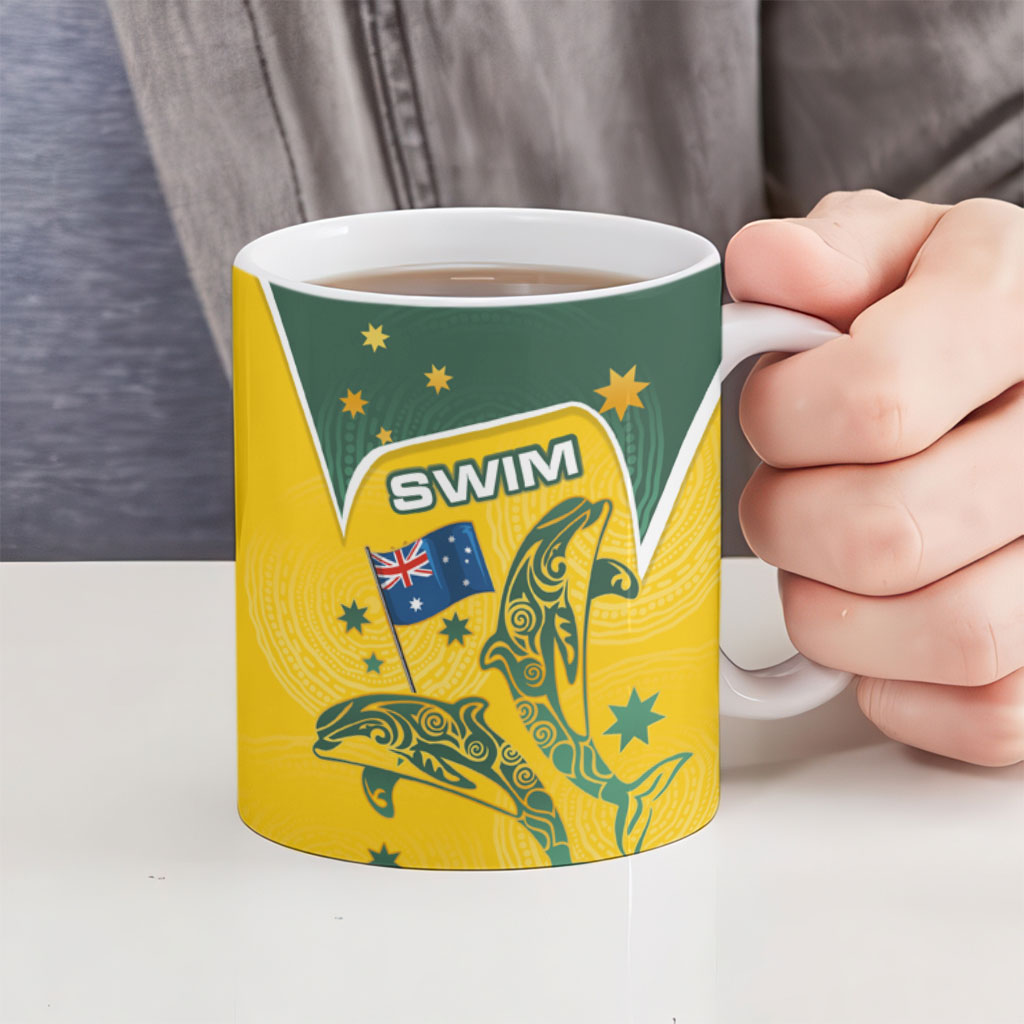 Australia National Swimming Ceramic Mug Tribal Dolphin Indigenous Pattern Art