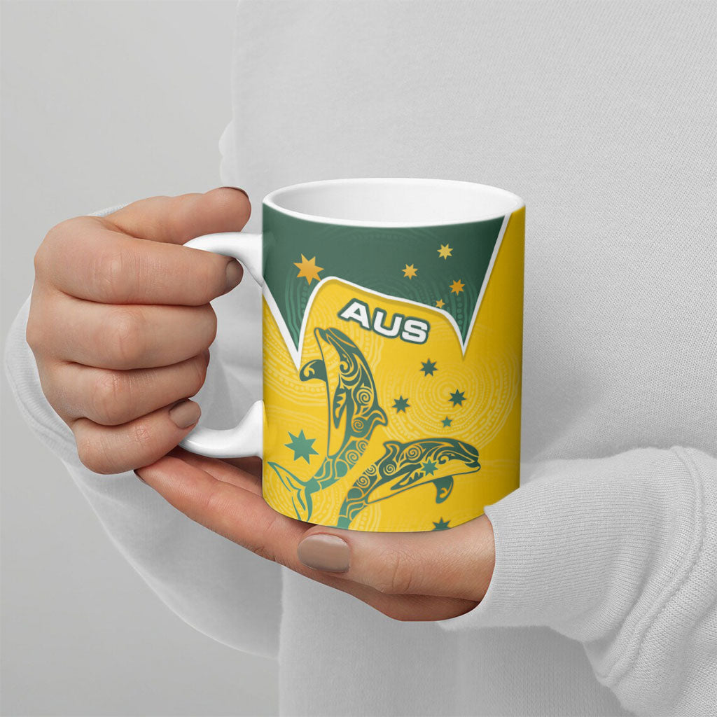 Australia National Swimming Ceramic Mug Tribal Dolphin Indigenous Pattern Art