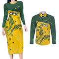 Australia National Swimming Couples Matching Long Sleeve Bodycon Dress and Long Sleeve Button Shirt Tribal Dolphin Indigenous Pattern Art