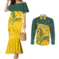 Australia National Swimming Couples Matching Mermaid Dress and Long Sleeve Button Shirt Tribal Dolphin Indigenous Pattern Art