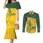 Australia National Swimming Couples Matching Mermaid Dress and Long Sleeve Button Shirt Tribal Dolphin Indigenous Pattern Art