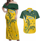Australia National Swimming Couples Matching Off Shoulder Maxi Dress and Hawaiian Shirt Tribal Dolphin Indigenous Pattern Art