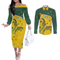 Australia National Swimming Couples Matching Off The Shoulder Long Sleeve Dress and Long Sleeve Button Shirt Tribal Dolphin Indigenous Pattern Art