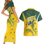 Australia National Swimming Couples Matching Short Sleeve Bodycon Dress and Hawaiian Shirt Tribal Dolphin Indigenous Pattern Art