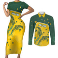 Australia National Swimming Couples Matching Short Sleeve Bodycon Dress and Long Sleeve Button Shirt Tribal Dolphin Indigenous Pattern Art