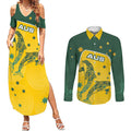 Australia National Swimming Couples Matching Summer Maxi Dress and Long Sleeve Button Shirt Tribal Dolphin Indigenous Pattern Art