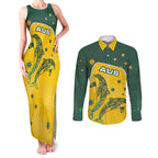 Australia National Swimming Couples Matching Tank Maxi Dress and Long Sleeve Button Shirt Tribal Dolphin Indigenous Pattern Art