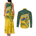 Australia National Swimming Couples Matching Tank Maxi Dress and Long Sleeve Button Shirt Tribal Dolphin Indigenous Pattern Art