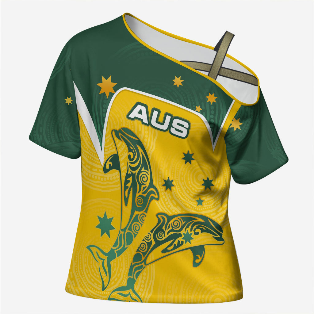 Australia National Swimming Cross Shoulder Shirt Tribal Dolphin Indigenous Pattern Art