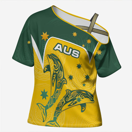 Australia National Swimming Cross Shoulder Shirt Tribal Dolphin Indigenous Pattern Art