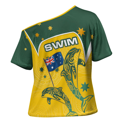 Australia National Swimming Cross Shoulder Shirt Tribal Dolphin Indigenous Pattern Art