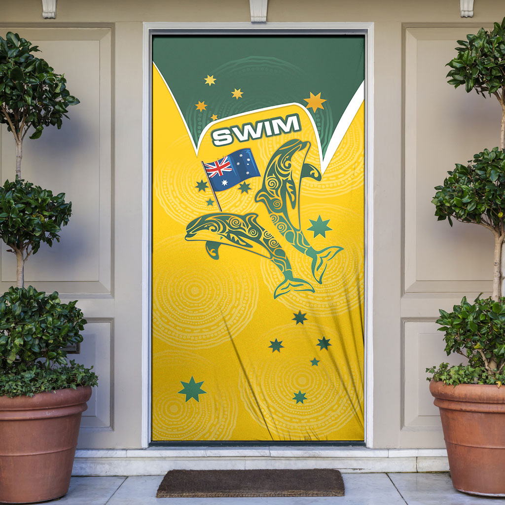 Australia National Swimming Door Cover Tribal Dolphin Indigenous Pattern Art