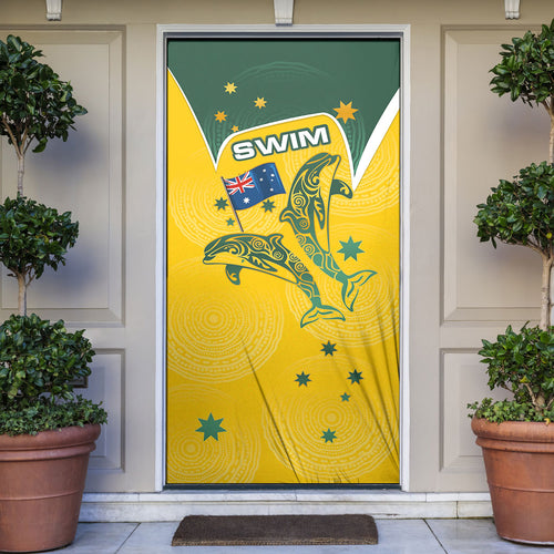 Australia National Swimming Door Cover Tribal Dolphin Indigenous Pattern Art