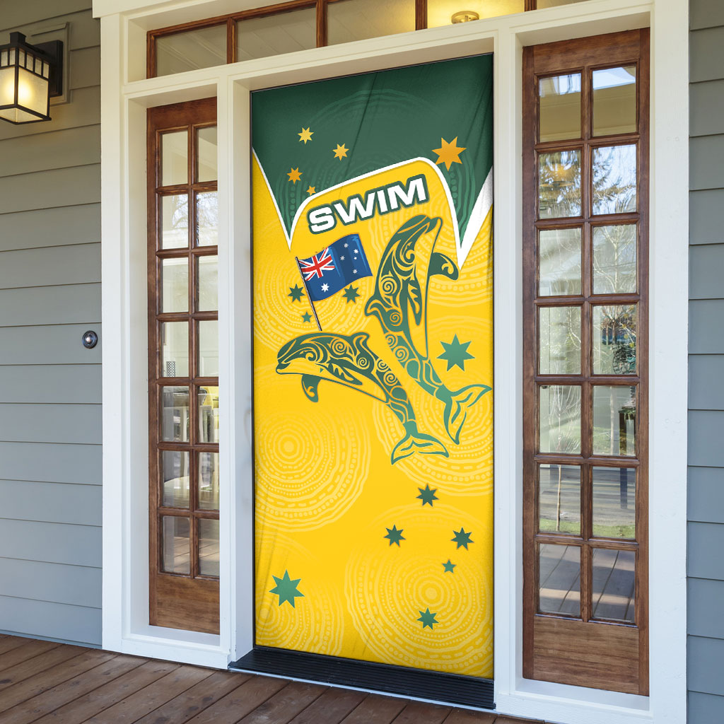 Australia National Swimming Door Cover Tribal Dolphin Indigenous Pattern Art