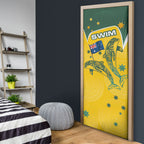 Australia National Swimming Door Cover Tribal Dolphin Indigenous Pattern Art