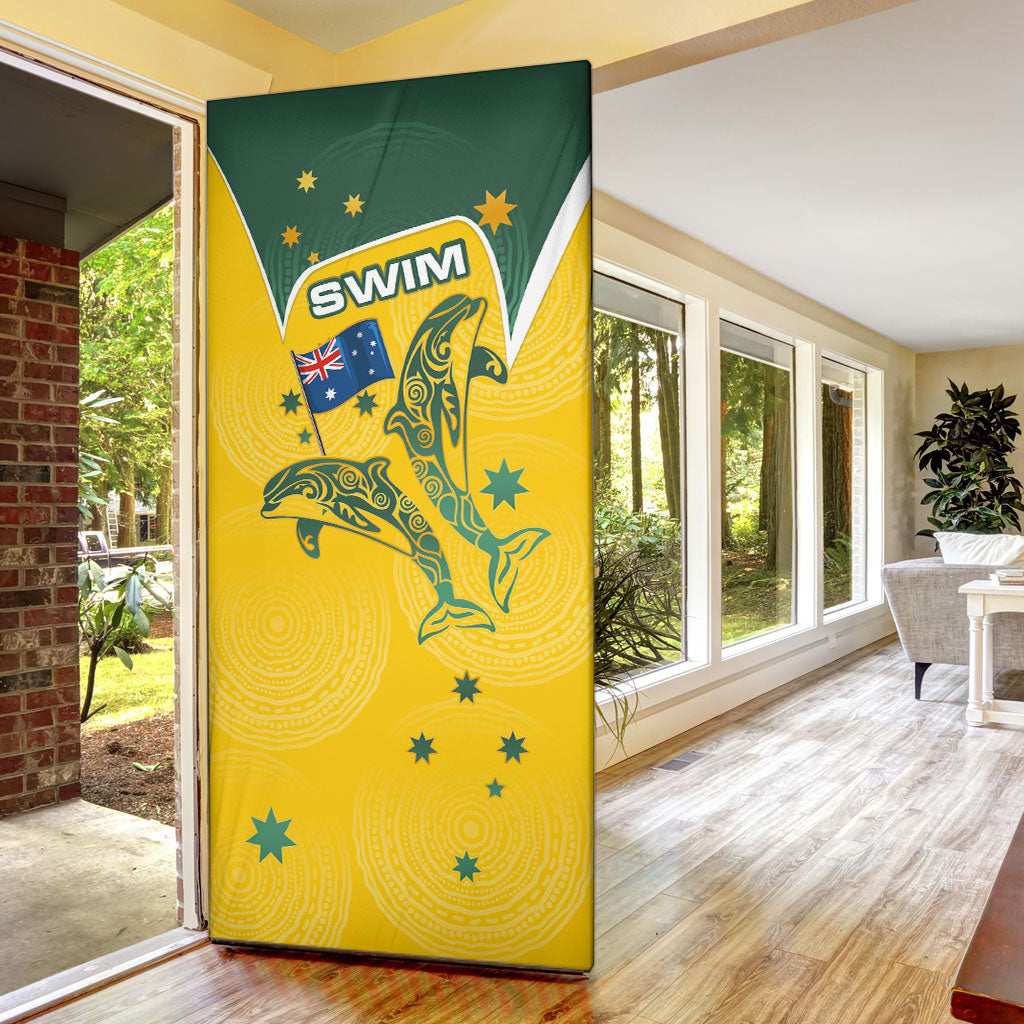Australia National Swimming Door Cover Tribal Dolphin Indigenous Pattern Art