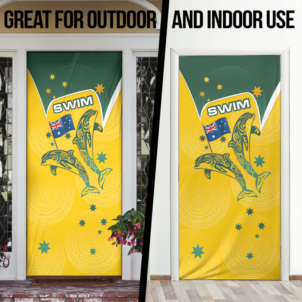 Australia National Swimming Door Cover Tribal Dolphin Indigenous Pattern Art