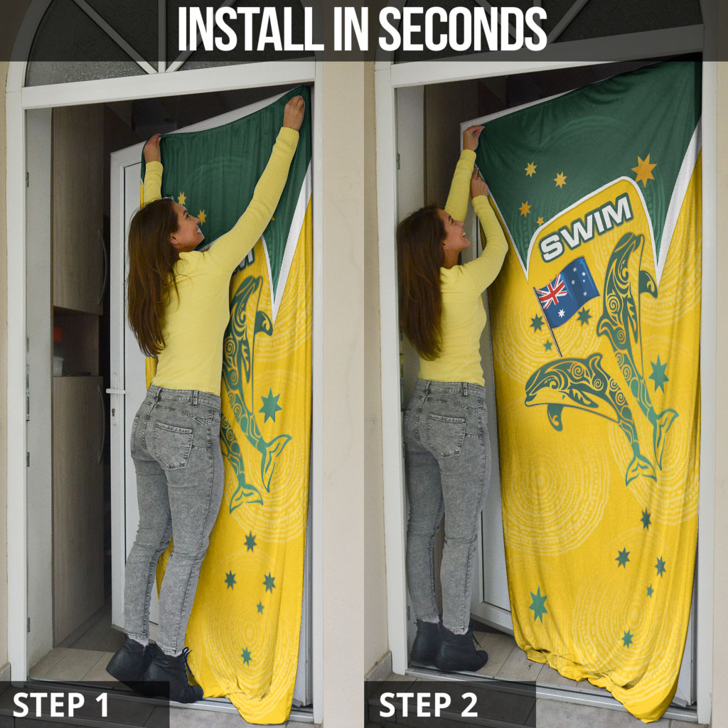 Australia National Swimming Door Cover Tribal Dolphin Indigenous Pattern Art